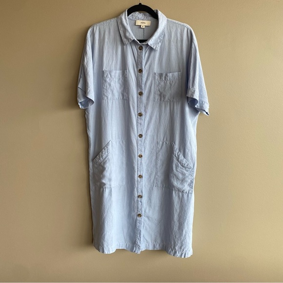 Sauths Audrey Light Blue Linen Button Down Shirt Dress Size XL - Picture 3 of 13